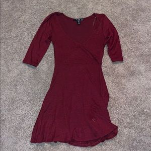 Red Long Sleeve Cross Front Dress